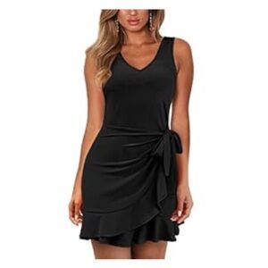 Front Tie Waist with Ruffle Hem Tank Wrap Dress for Women Dressy Casual